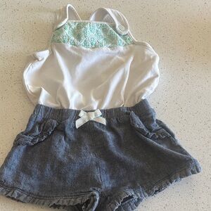 Maggie & Zoe White and Light Teal One-Piece Bodysuit with Chambray Shorts